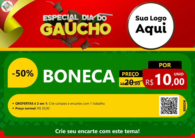 Modelo de Cartaz para Cartaz A4 Horizontal com o tema Especial Dia do Gaúcho para Brinquedos