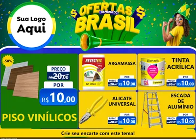 Modelo de Encarte para Encarte A4 Horizontal com o tema Ofertas Semana do Brasil para Material para Construção