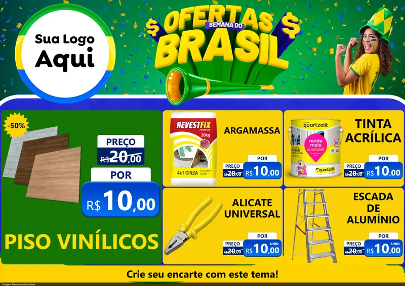 Modelo de Encarte para Encarte A4 Horizontal com o tema Ofertas Semana do Brasil para Material para Construção