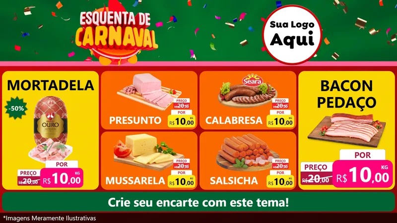 Modelo de TV para TV Horizontal com o tema Esquenta de Carnaval para Frios e Laticínios