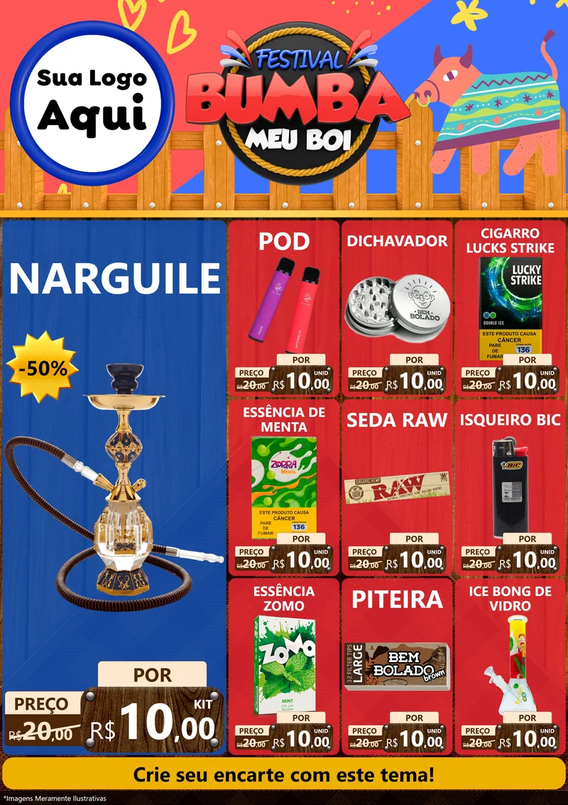 Modelo de Encarte para Encarte A4 Vertical com o tema Festival Bumba Meu Boi para Tabacaria