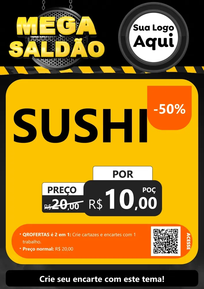 Modelo de Cartaz para Cartaz A4 Vertical com o tema Mega Saldão para Comida japonesa