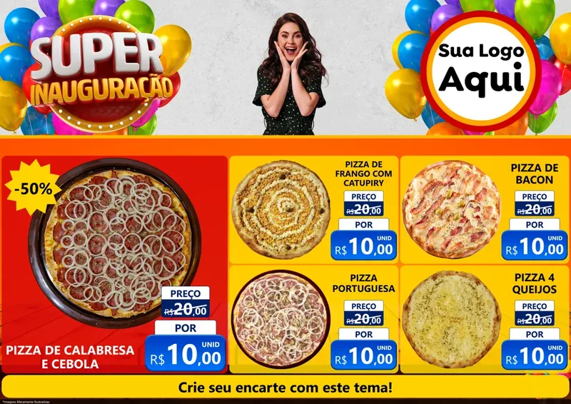 Modelo de Encarte para Encarte A4 Horizontal com o tema Super Inauguração para Pizzaria