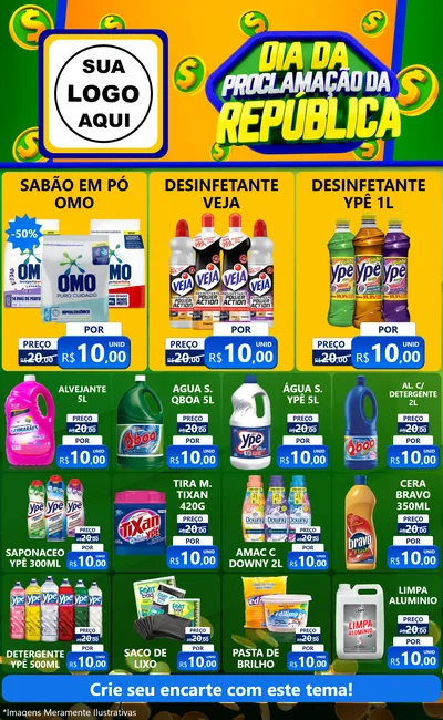 Modelo de Encarte para Encarte Grande com o tema Dia Da Proclamação da República para Produtos de Limpeza