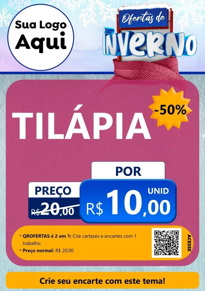 Modelo de Cartaz para Cartaz A4 Vertical com o tema Ofertas de Inverno para Peixaria