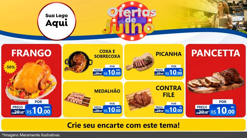 Modelo de TV para TV Horizontal com o tema Ofertas de Julho para Assados