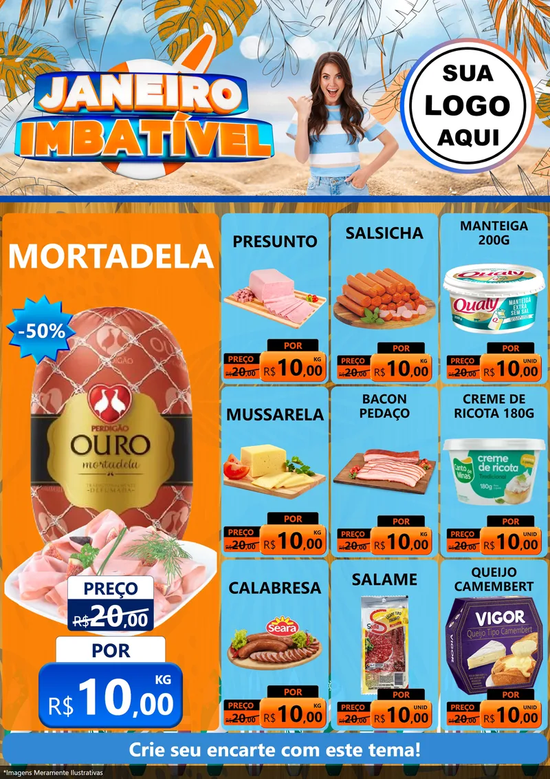 Modelo de Encarte para Encarte A4 Vertical com o tema Janeiro Imbatível para Frios e Laticínios