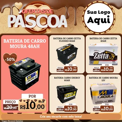 Modelo de Rede Social para Feed Facebook com o tema Ofertas de Páscoa para Baterias Elétricas