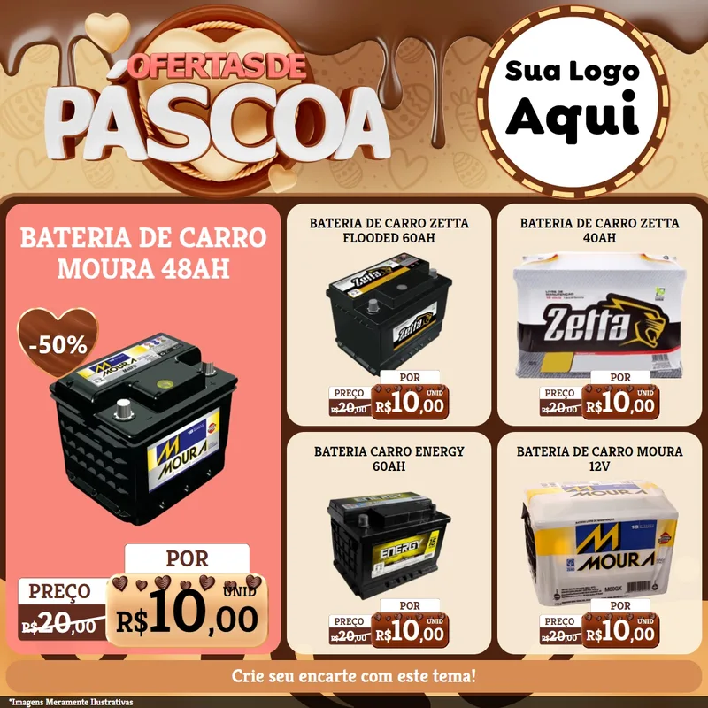 Modelo de Rede Social para Feed Facebook com o tema Ofertas de Páscoa para Baterias Elétricas