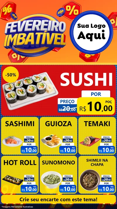Modelo de Rede Social para Stories com o tema Fevereiro Imbatível para Comida japonesa