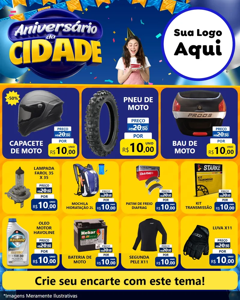 Modelo de Rede Social para Feed Instagram com o tema Aniversário da Cidade para Moto peças