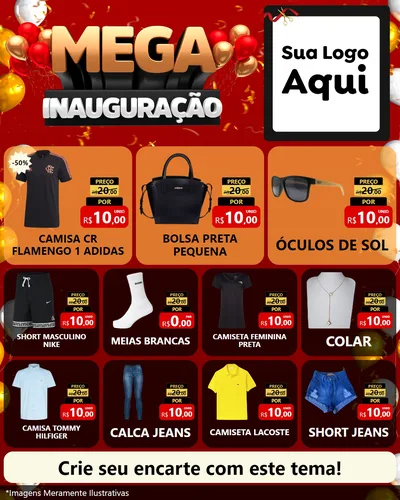 Modelo de Rede Social para Feed Instagram com o tema Mega Inauguração para Roupas e acessórios