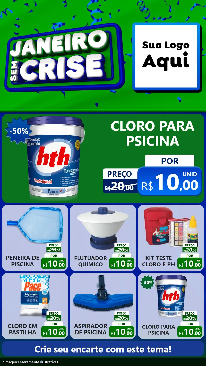 Modelo de Rede Social para Stories com o tema Janeiro Sem Crise para Produtos para Piscina