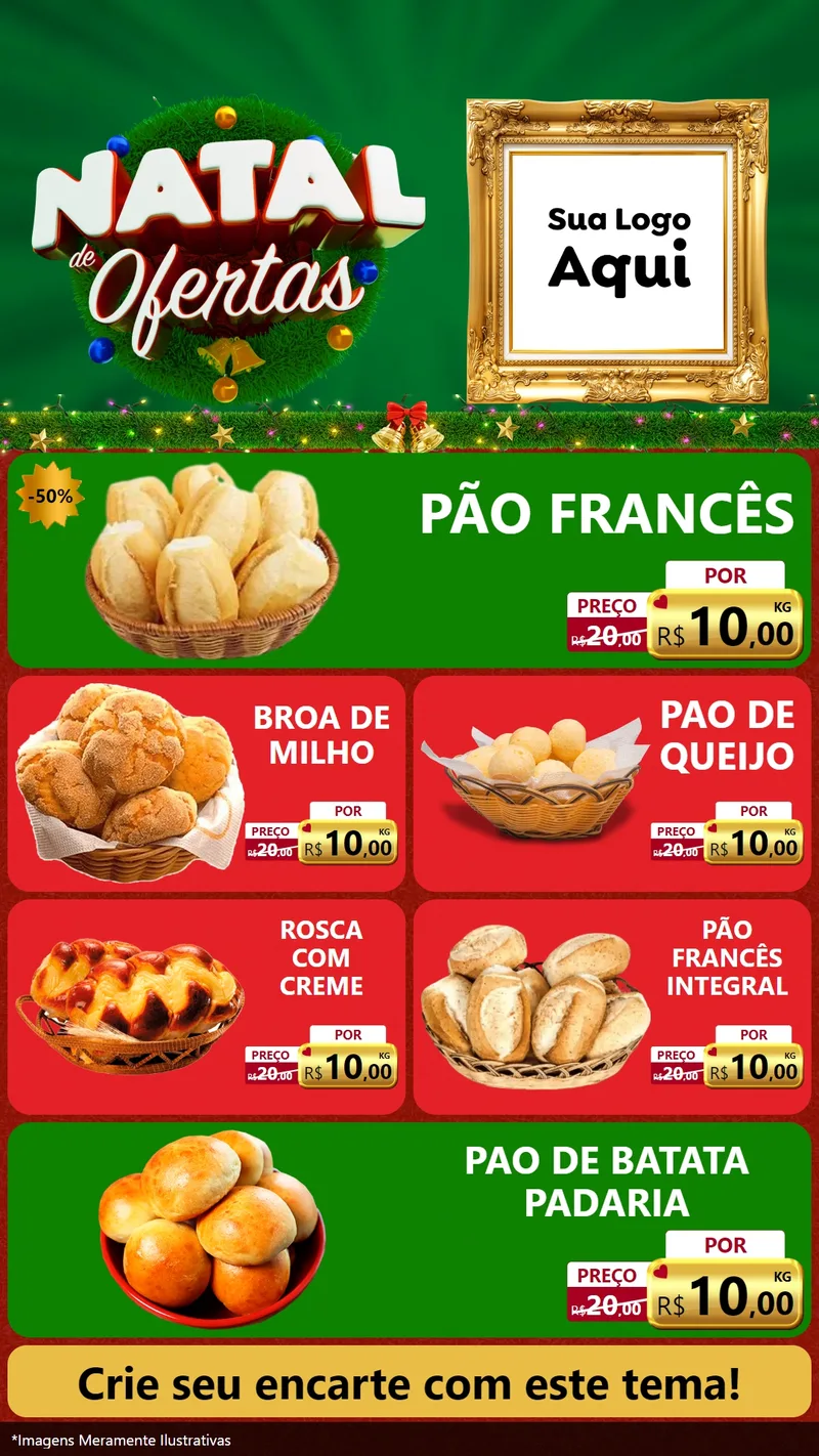 Modelo de TV para TV Vertical com o tema Natal de Ofertas para Padaria