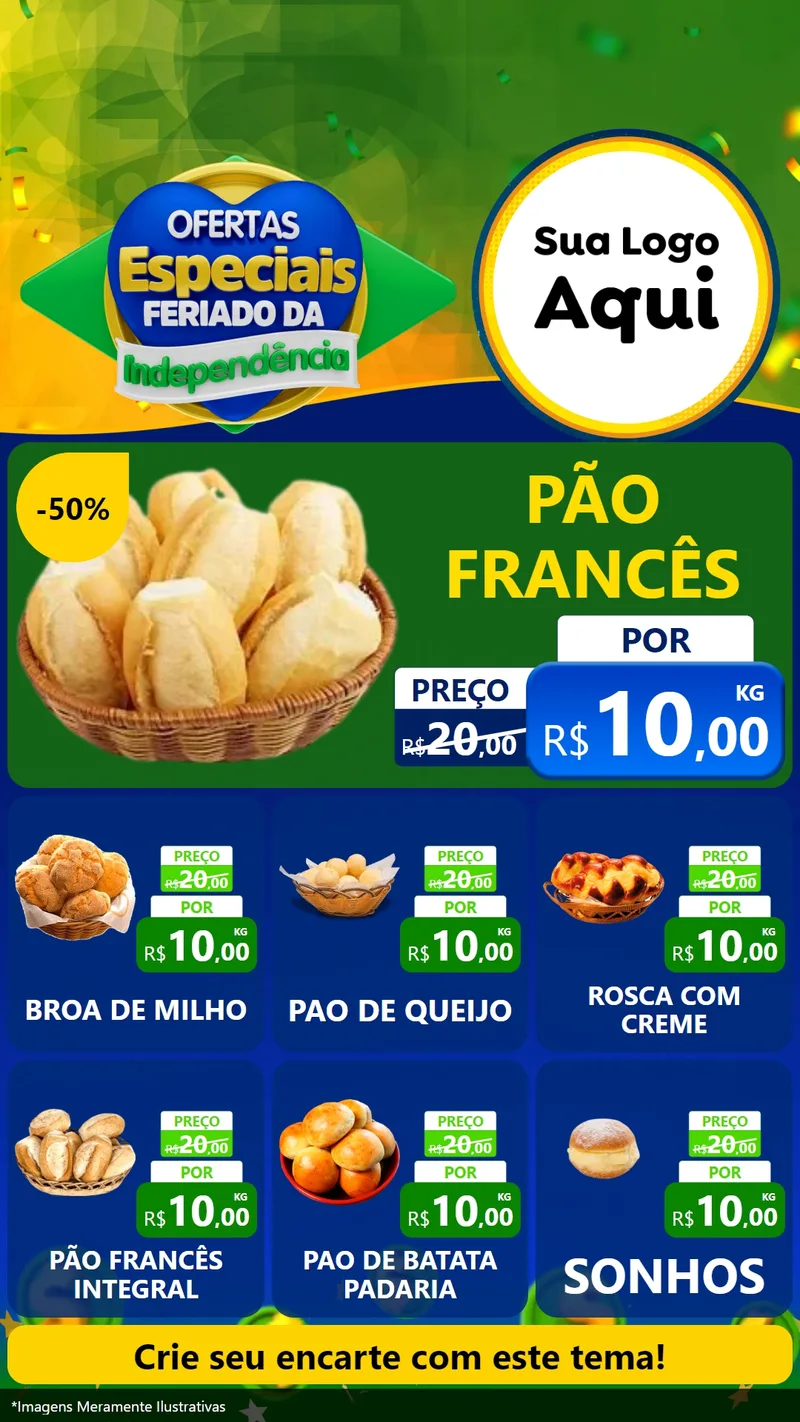 Modelo de Rede Social para Stories com o tema Ofertas Especiais Feriado da Independência para Padaria