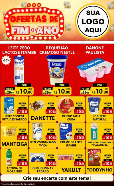 Modelo de Encarte para Encarte Grande com o tema Ofertas de Fim de Ano para Frios e Laticínios