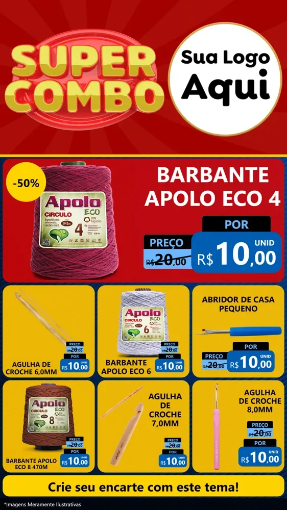 Modelo de Rede Social para Stories com o tema Super Combo para Armarinho e Aviamentos