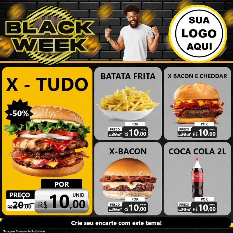 Modelo de Rede Social para Feed Facebook com o tema Black Week para Hamburgueria