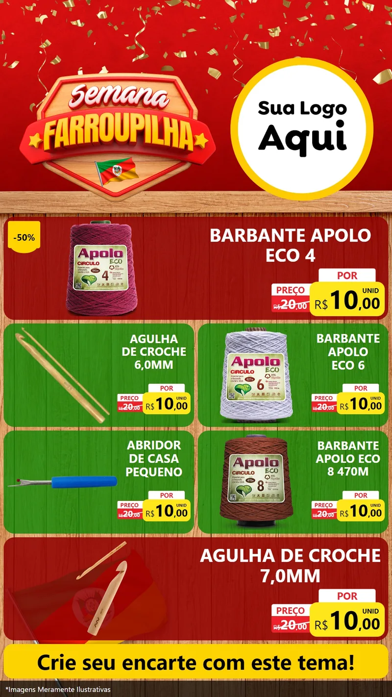 Modelo de TV para TV Vertical com o tema Semana Farroupilha para Armarinho e Aviamentos