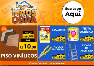 Modelo de Encarte para Encarte A4 Horizontal com o tema Liquidação Mãos à Obra para Material para Construção