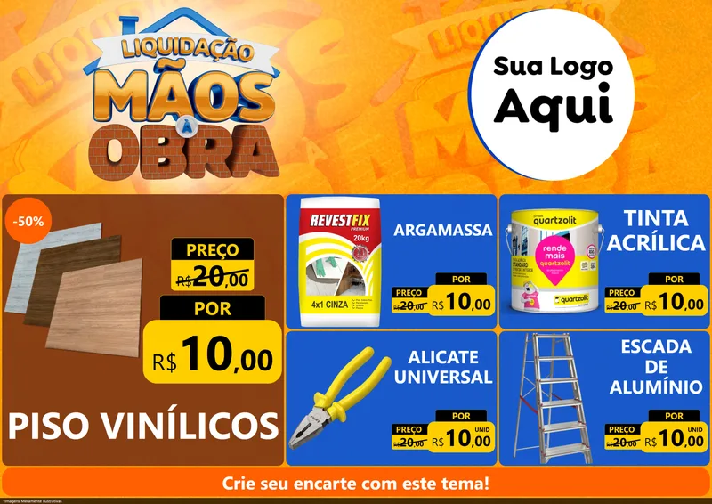 Modelo de Encarte para Encarte A4 Horizontal com o tema Liquidação Mãos à Obra para Material para Construção