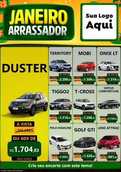 Modelo de Encarte para Encarte A4 Vertical com o tema Janeiro Arrasador para Concessionaria de Carros