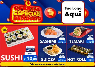 Modelo de Encarte para Encarte A4 Horizontal com o tema Ofertas Especiais de Agosto para Comida japonesa