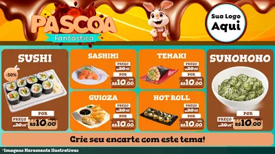 Modelo de TV para TV Horizontal com o tema Páscoa Fantástica para Comida japonesa