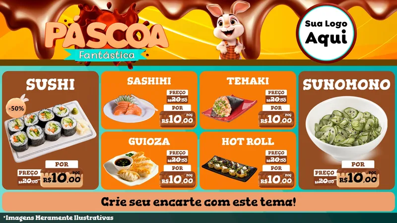 Modelo de TV para TV Horizontal com o tema Páscoa Fantástica para Comida japonesa