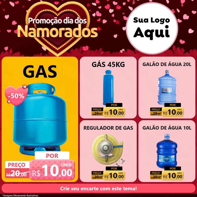 Modelo de Rede Social para Feed Facebook com o tema Promoção Dia Dos Namorados para Água e gás