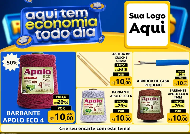 Modelo de Encarte para Encarte A4 Horizontal com o tema Aqui Tem Economia Todo Dia para Armarinho e Aviamentos