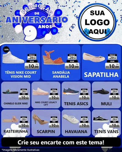 Modelo de Rede Social para Feed Instagram com o tema Promoção de Aniversário - 9 Anos para Calçados