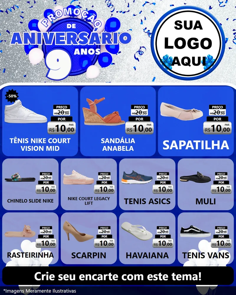 Modelo de Rede Social para Feed Instagram com o tema Promoção de Aniversário - 9 Anos para Calçados
