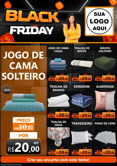 Modelo de Encarte para Encarte A4 Vertical com o tema Black Friday para Cama, Mesa e Banho