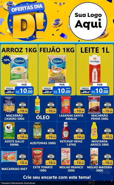 Modelo de Encarte para Encarte Grande com o tema Ofertas Dia D para Supermercado