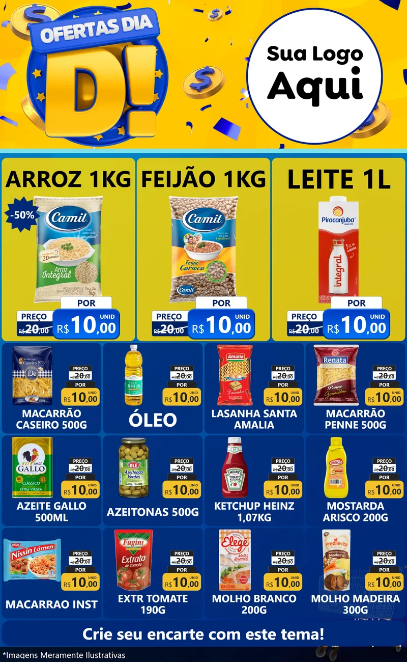 Modelo de Encarte para Encarte Grande com o tema Ofertas Dia D para Supermercado