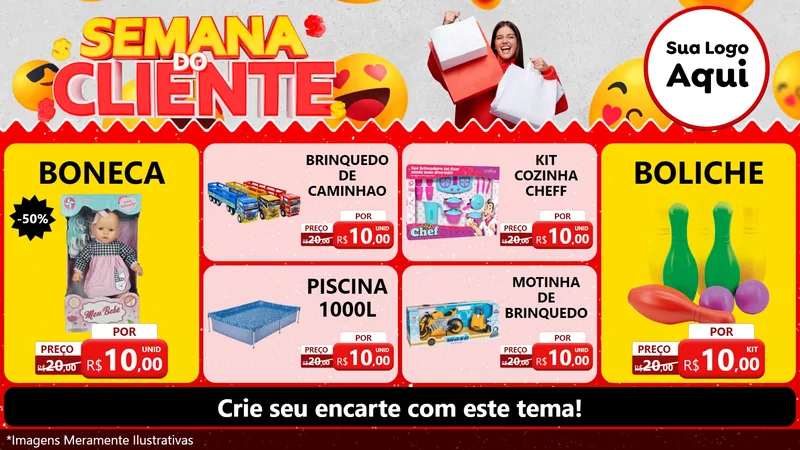 Modelo de TV para TV Horizontal com o tema Semana do Cliente para Brinquedos