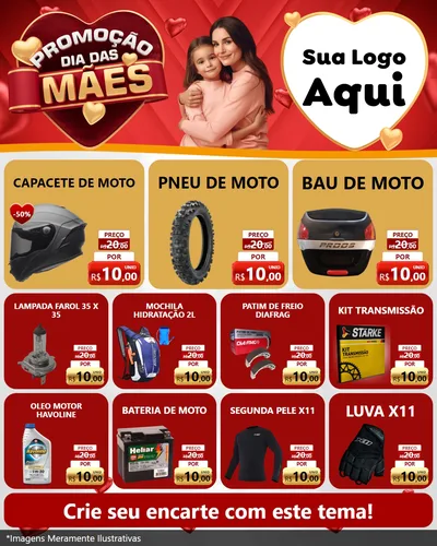 Modelo de Rede Social para Feed Instagram com o tema Promoção Dia das Mães para Moto peças