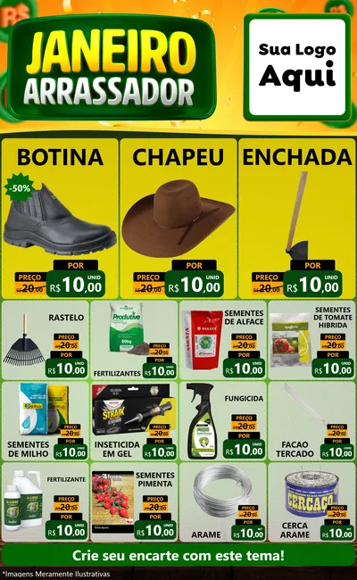 Modelo de Encarte para Encarte Grande com o tema Janeiro Arrasador para Agropecuária