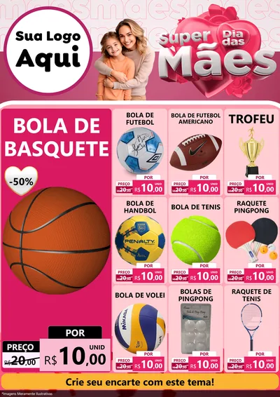 Modelo de Encarte para Encarte A4 Vertical com o tema Super Dia Das Mães para Artigos Esportivos