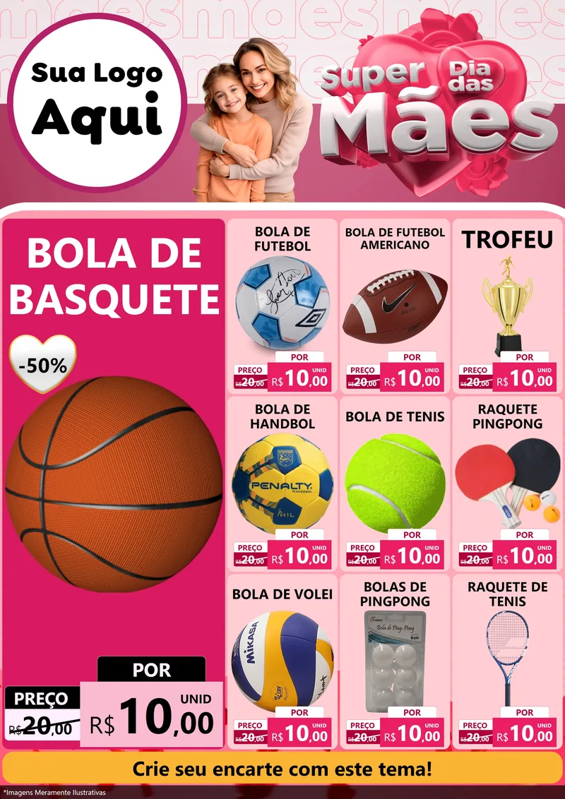 Modelo de Encarte para Encarte A4 Vertical com o tema Super Dia Das Mães para Artigos Esportivos