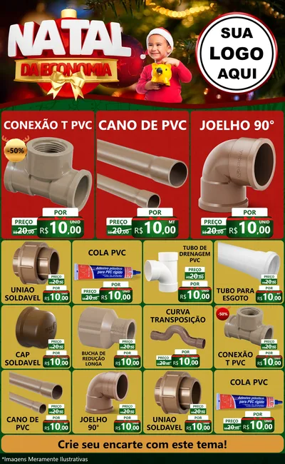 Modelo de Encarte para Encarte Grande com o tema Natal da Economia para Tubos e conexões