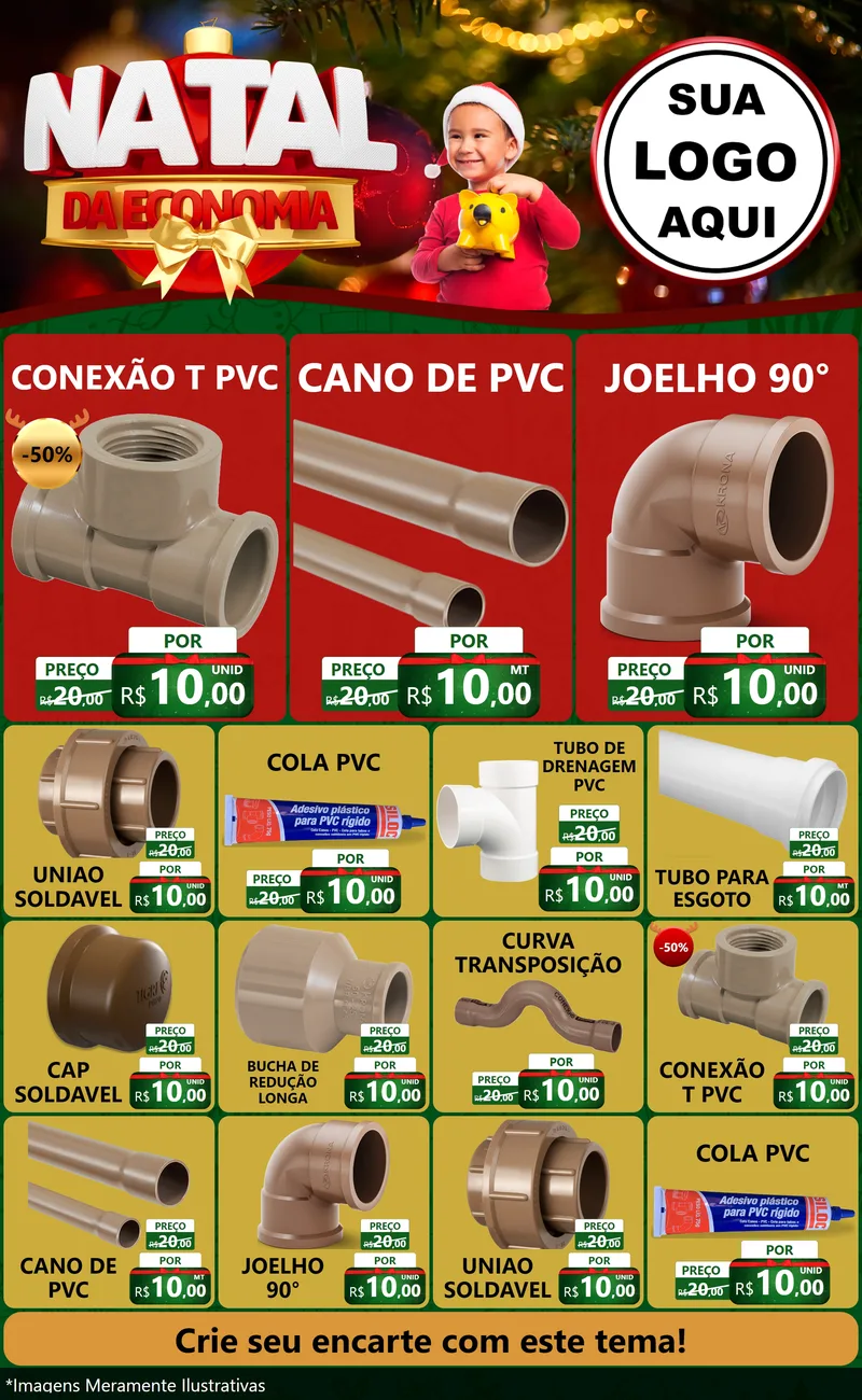 Modelo de Encarte para Encarte Grande com o tema Natal da Economia para Tubos e conexões