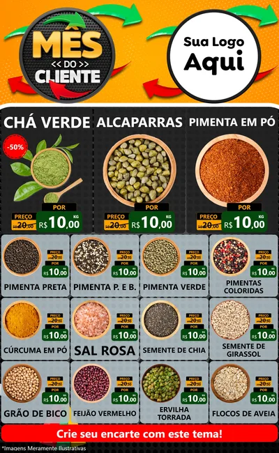 Modelo de Encarte para Encarte Grande com o tema Mês do Cliente para Produtos Naturais