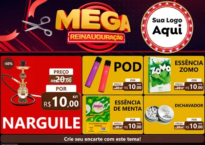 Modelo de Encarte para Encarte A4 Horizontal com o tema Mega Reinauguração para Tabacaria