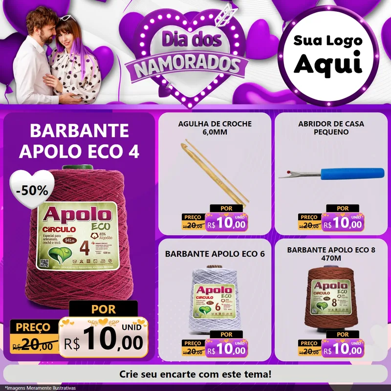 Modelo de Rede Social para Feed Facebook com o tema Dia dos Namorados para Armarinho e Aviamentos