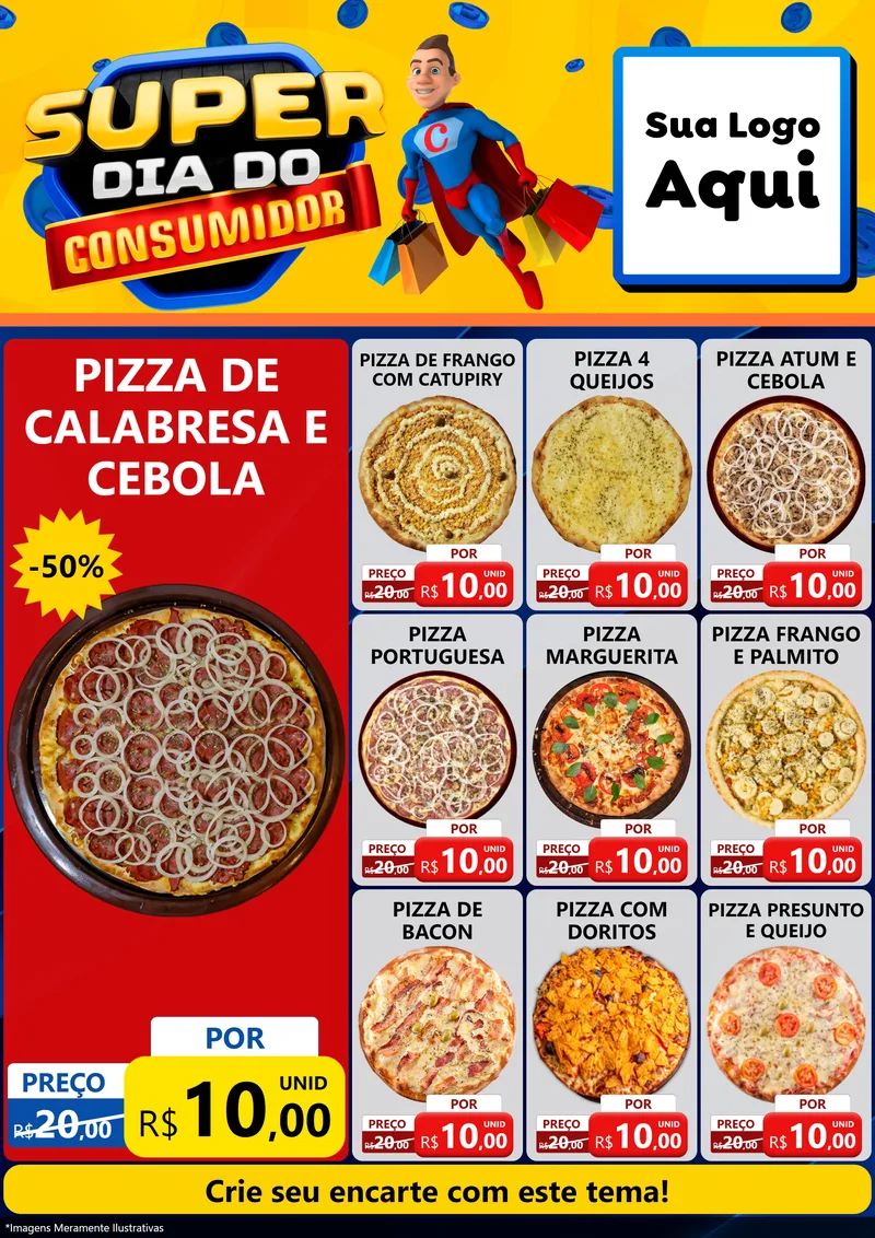 Modelo de Encarte para Encarte A4 Vertical com o tema Super Dia do Consumidor para Pizzaria