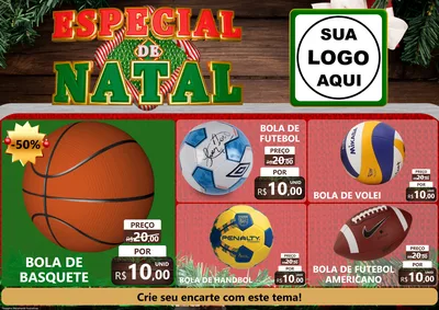Modelo de Encarte para Encarte A4 Horizontal com o tema Especial de Natal para Artigos Esportivos