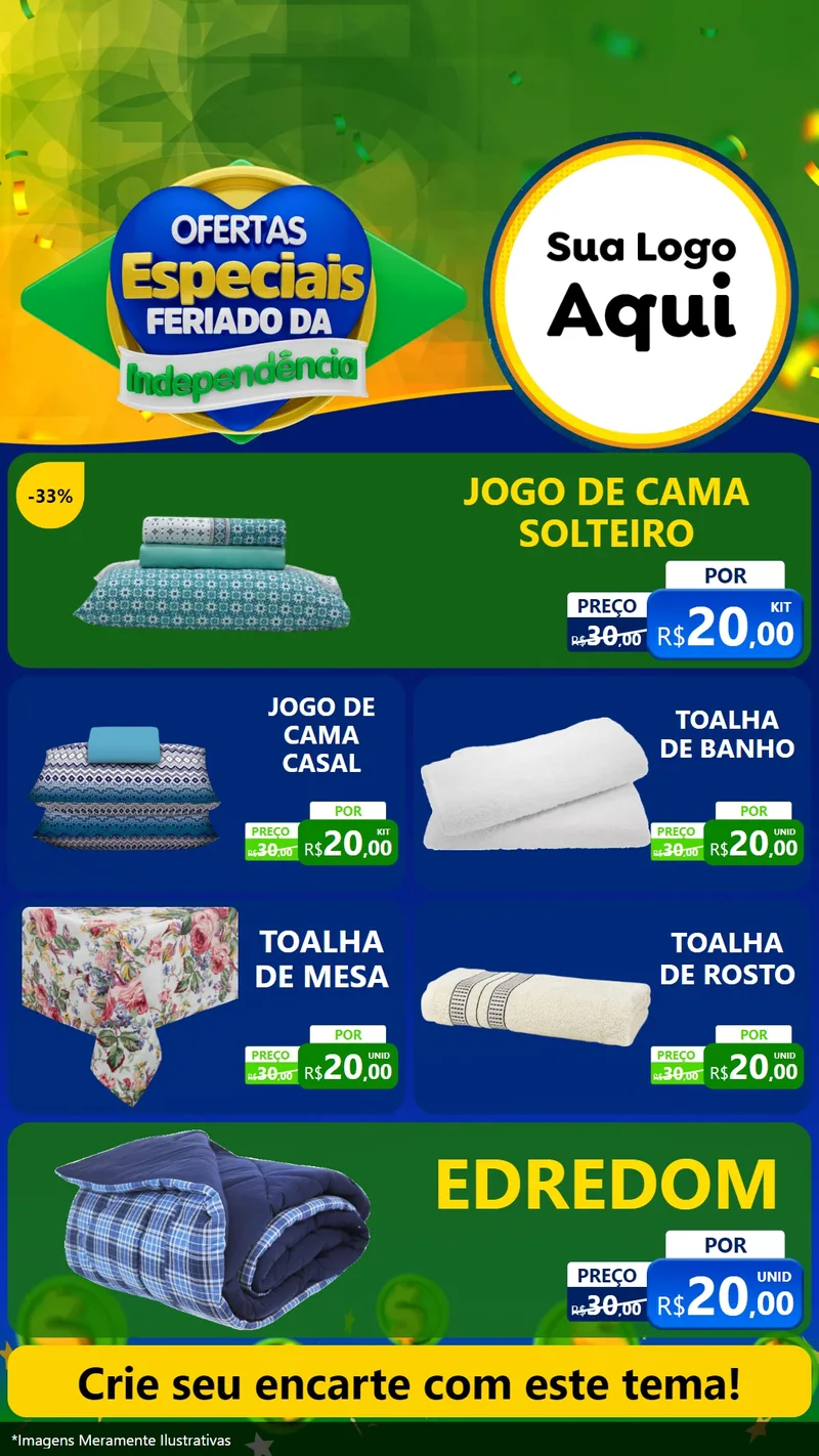 Modelo de TV para TV Vertical com o tema Ofertas Especiais Feriado da Independência para Cama, Mesa e Banho