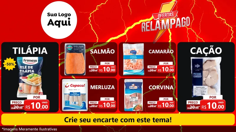Modelo de TV para TV Horizontal com o tema Ofertas Relâmpago para Peixaria